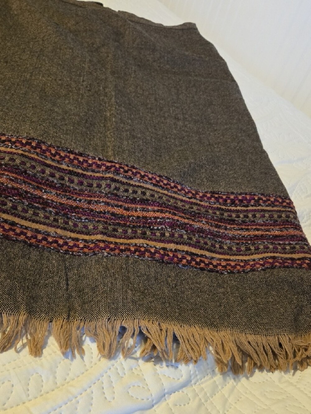 Sag Harbor Gray Maxi Skirt with Pink and Purple Woven Waistband